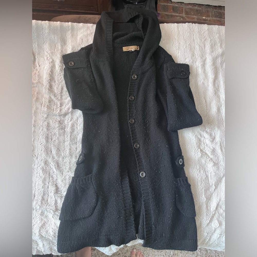 Black hooded long overcoat size L